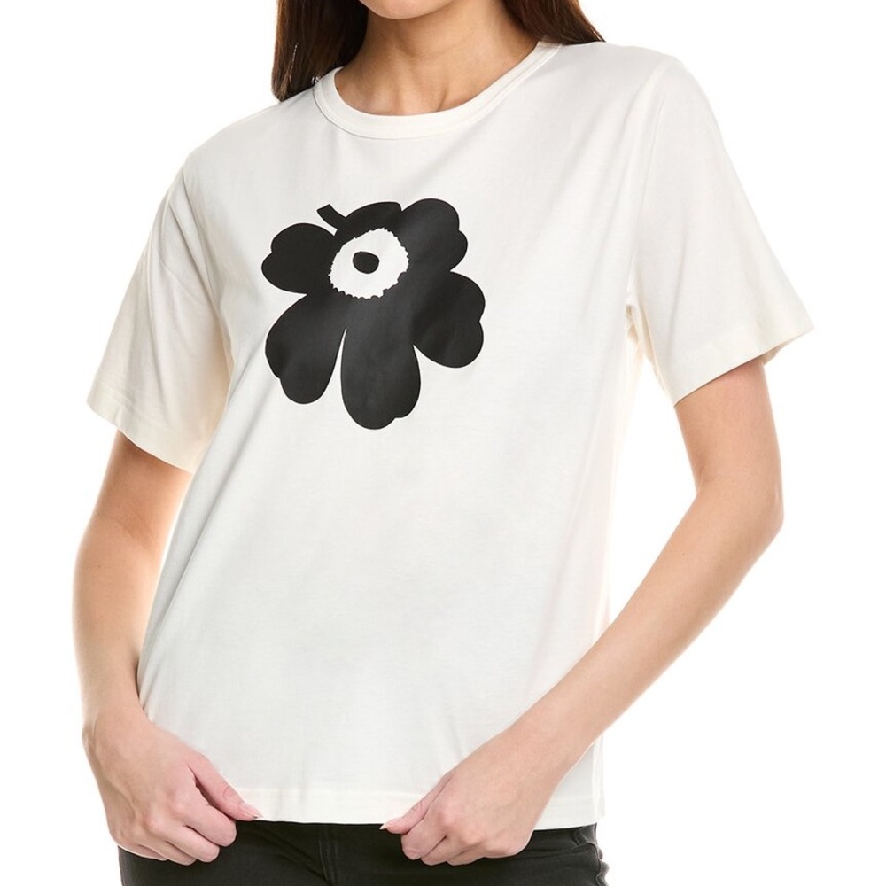NWOT - Marimekko ERNA RELAXED - Basic T-shirt, Black/White, Size XS, Big Flower